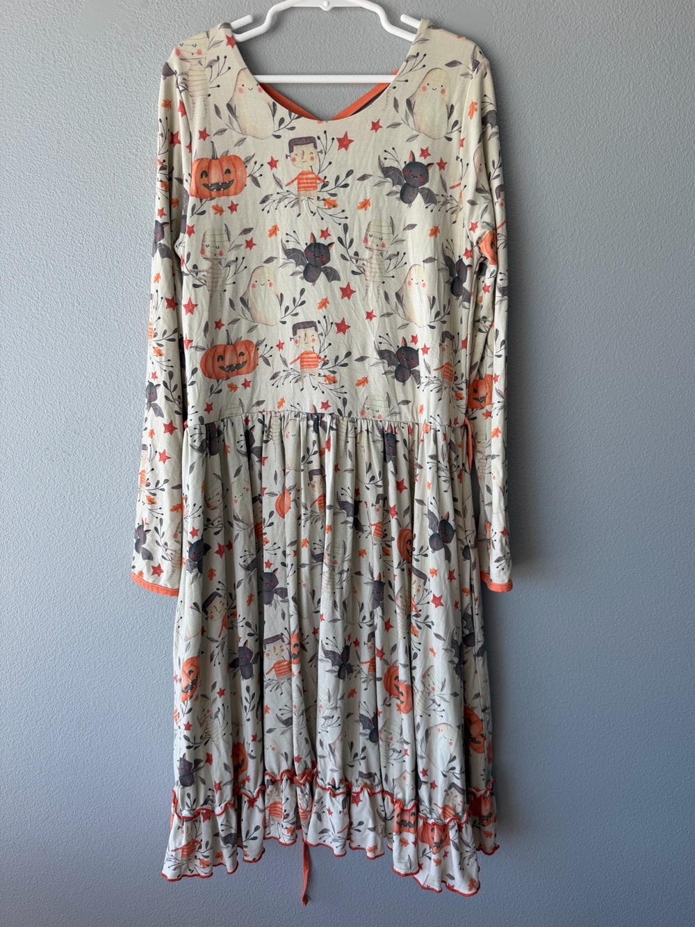 Charlie’s Project cream Halloween print long sleeve bamboo twirl dress sz 12/14Y